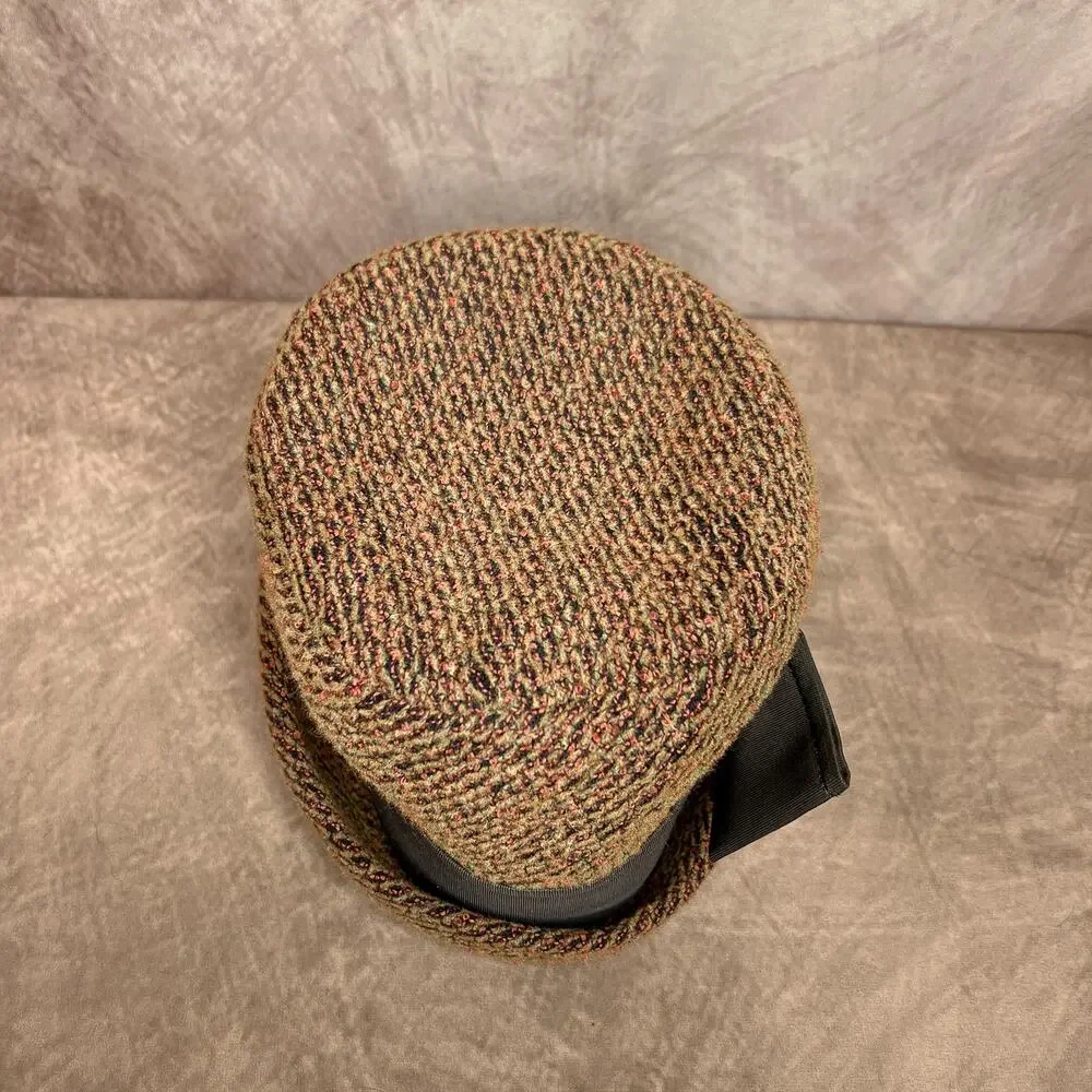 Vintage 60s Cedarbrook Orange Tapestry Derby Bucket Hat Cloche Bow Retro